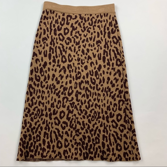 J. Crew Leopard Knit Merino Wool Skirt Small - Picture 8 of 9